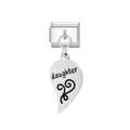 Stainless steel Italian charm link with dangling daughter heart pendant - Daughter Engraved (FM_0191)