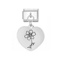Edelstahl-Herzanhänger mit Blumengravur für italienische modulare Charms-Armbänder - Oktober Herzanhänger Modul / Silber