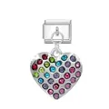 Silver heart charm with multi-color rhinestones for Italian modular bracelets link - Heart Style (Heart Silver Buckle)