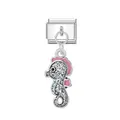 Charme d'hippocampe scintillant pour bracelets modulaires italiens avec nageoires roses - Hippocampe / Argent