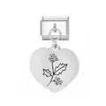 Herz-Edelstahlanhänger mit Dezember-Blumengravur für modulare italienische Armbänder - Dezember Herzanhänger Modul / Silber