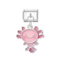 Kawaii pink axolotl enamel dangle charm for Italian modular DIY starter bracelet - Axolotl / Silver
