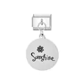 Silver stainless steel Italian charm link with engraved Sunshine and flower motif - Sunshine Engraved(FM_0199) / Silver