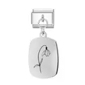Italienisches Charm-Glied aus Edelstahl mit graviertem Schneeglöckchen-Anhänger - Januar Ovaler Anhänger Modul / Silber
