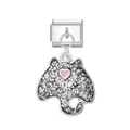 Glittery silver stingray charm with pink heart for Italian modular link bracelet - Batfish / Silver