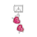 Charm italien argenté avec pendentif lunettes de soleil cœur à paillettes roses link - Module de Lunettes de Soleil / Argent