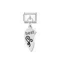 Italian modular link charm in silver stainless steel featuring a 'best' engraved heart pendant - Best Friend Engraved (FM_0186)