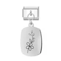 Silberner italienischer Modulanhänger aus Edelstahl mit Blumen gravur für individuelle Armbänder - Mai Ovaler Anhänger Modul / Silber