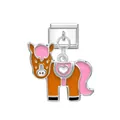 Cute enamel cartoon pony charm in orange and pink for Italian modular DIY bracelet jewelry - Donkey / Silver