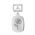 Italienisches Charm-Element aus Edelstahl mit graviertem Rosenmotiv für DIY-Armbänder - Juni Ovaler Anhänger Modul / Silber