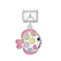 Dreamy ocean fish charm with pink enamel and colorful glitter for modular bracelets - Anglerfish Print / Silver