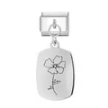 Italienischer Armband-Charm aus Edelstahl mit minimalistischer Blumengravur - August Oval Anhänger Modul / Silber