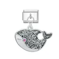 Whale design pendant for Italian modular charm bracelet with glitter and white enamel - Whale / Silver