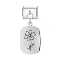 Eleganter italienischer Edelstahl-Modul-Charm mit graviertem Geburtsblumen-Anhänger - Oktober Oval Anhänger Modul / Silber