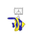 Blue and yellow enamel fish charm on a silver Italian modular link bracelet part - Tropical Fish / Silver