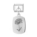 Italienischer Modul-Charm aus Edelstahl mit graviertem Geburtsblumen-Design - November Oval Anhänger Modul / Silber