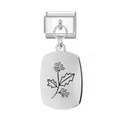 Italienischer Modul-Anhänger aus Edelstahl mit Stechpalmen-Blumengravur für Dezember - Dezember Oval Anhänger Modul / Silber