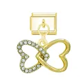 Gold Italian charm link for DIY bracelet featuring crystal-encrusted intertwined double hearts - Interlocked Hearts Gold Buckle