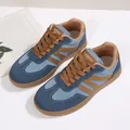 Women's retro German trainer sneakers in blue and tan color-blocking style - 36 / Blue