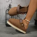 Sabots chic à plateforme en daim marron pour femmes avec semelles épaisses et bride - 36 / Beige