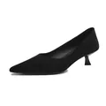 Elegant black suede pointed toe pumps with a kitten heel for women - 35 / Black