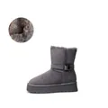 Grey platform snow boots for women with thick faux fur lining and buckle detail - 34 / Quarter / Gray