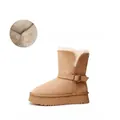 Cozy chestnut faux fur snow boots with thick platform sole and side buckle detail - 34 / Quarter / Chestnut