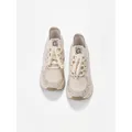 Ademende beige dames sneakers met plateauzool en fonkelende strass steentjes en veters - 35 / Beige