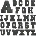 Full set of 26 black chenille embroidered letter patches A-Z for iron-on decoration. - Set of 26 / Black