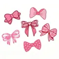 Detailed view of six different styles of pink embroidered bow patches for clothing - Pink Bowknot Set B / Set of 6