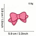 Detailed dimensions of pink embroidered bow patch for DIY clothing accessories - Pink Bow Style 9 (Wavy Edge)