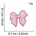 Dimensions of a pink bow embroidery patch: 5.7 x 5.1 cm with striped texture detail. - Pink Bow Style 3 (Slim Ribbon)
