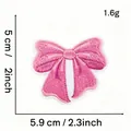 Close-up detail of a pink bow embroidery patch showing exact dimensions 5.9 x 5 cm - Pink Bow Style 7 (Gradient)