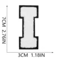 Close-up of white chenille letter I patch showing 7cm height and 3cm width dimensions - Letter I (X13M-07-I) / White