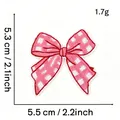 Pink checkered bow embroidered patch details showing dimensions 5.5 x 5.3 cm and weight 1.7 g - Pink Bow Style 10 (Pink and White Plaid)