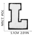 Detailed view of white chenille letter L embroidery patch showing 7x5.1cm dimensions - Letter L(L) / White