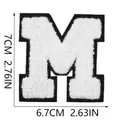 Close-up detail and dimensions of white chenille letter M patch for iron-on decoration - Letter M(M) / White