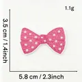 Detail view of pink polka dot bow embroidered patch showing 5.8cm width and 1.1g weight - Pink Bow Style 12 (Polka Dot)