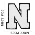Close-up of white chenille embroidered letter N patch showing 7cm height and dimensions - Letter N(N) / White
