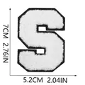 Detailed view of 7cm white chenille letter S embroidered patch with specific dimensions - Letter S(S) / White