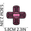Detail view of pink heart bandage embroidery patch showing 5.8cm dimensions - Pink Heart Cross Style (C21CK-085-03) / 5.8x5.8cm
