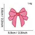 Detailed view of pink bow embroidered patch showing 5.6cm height and 5.9cm width dimensions - Pink Bow Style #19 (Gradient)