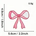 Pink bow embroidered patch with dimensions 5.6cm x 4.9cm for DIY apparel decoration - Pink Bow Style #20 (Deep Red Border)