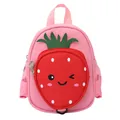 Adorable pink children's backpack featuring a cartoon strawberry design and face - Strawberry Style / Pink