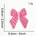 Detailed dimensions of pink embroidered bow patch for DIY clothing accessories. - Pink Bow Style #21 (Checkered)