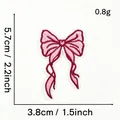 Detailed specification of the pink bow embroidered patch showing dimensions 5.7cm by 3.8cm - Pink Bow Style #22 (Light Pink with Ribbons)