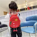 Mochila roja estilo coreano con dinosaurio para niños y arnés de seguridad escolar - Dinosaurio Rojo