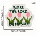 Inspirational iron-on embroidery patch featuring pink tulips and 'Bless the Lord' quote, 7cm wide - Style 7 (Cartoon English Patch 7#)