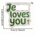 Embroidered Jesus Loves You patch in green, 7x6.8cm iron-on decorative badge for DIY - Style 13 (Cartoon English Patch 13#)