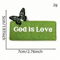 Green God Is Love embroidered patch with butterfly detail, 5x7cm iron-on decorative badge - Style 19 (Cartoon English Patch 19#)